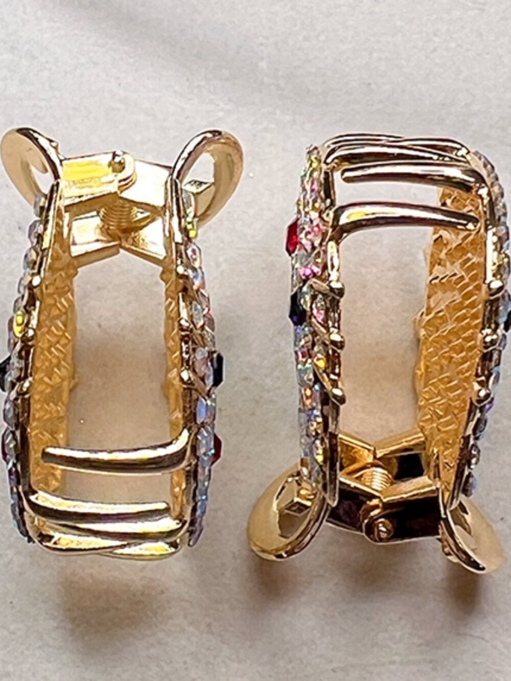 Kitty Hair Clip |Gold-tone, Multicolored Rhinestone Hairclips/Hair Claw [1 pair] - Picture 2 of 4
